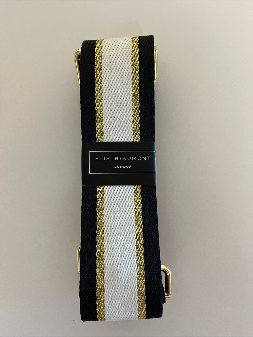 Elie Beaumont Black, White & Gold Stripe Crossbody Strap